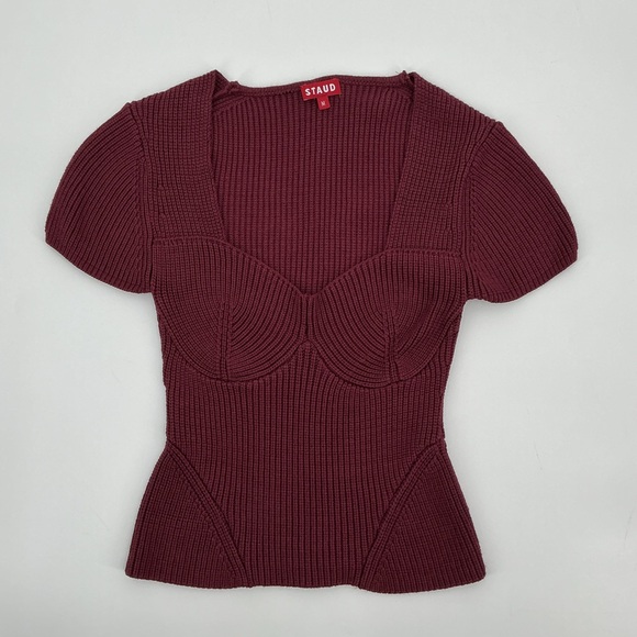 STAUD Women's Buxton Ribbed Knit Blouse Size Medium